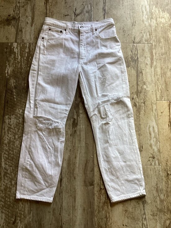 Abercrombie & Fitch Denim - ABERCROMBIE & FITCH The Mom High Rise White Jeans Distressed Women’s 27/4S